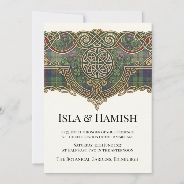 Faire-part de mariage tartan celtique (Devant)