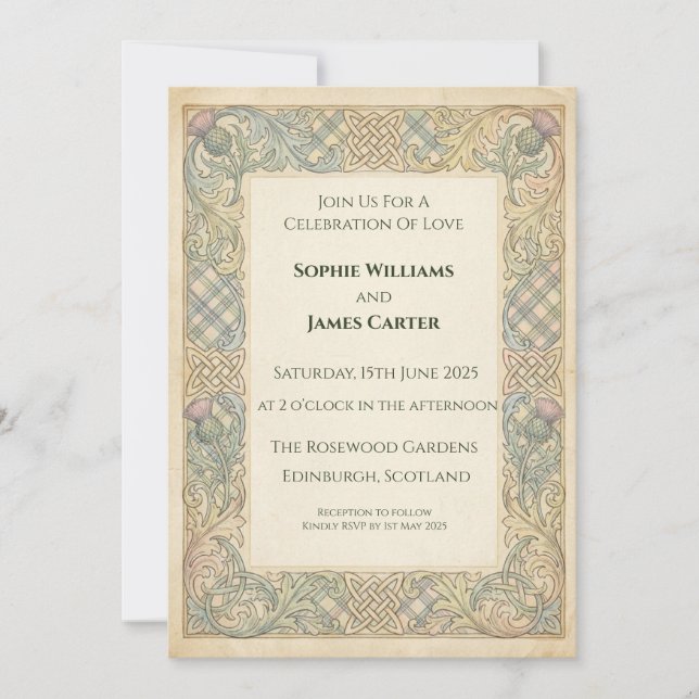Faire-part de mariage Tartan Chardon Celtique (Devant)