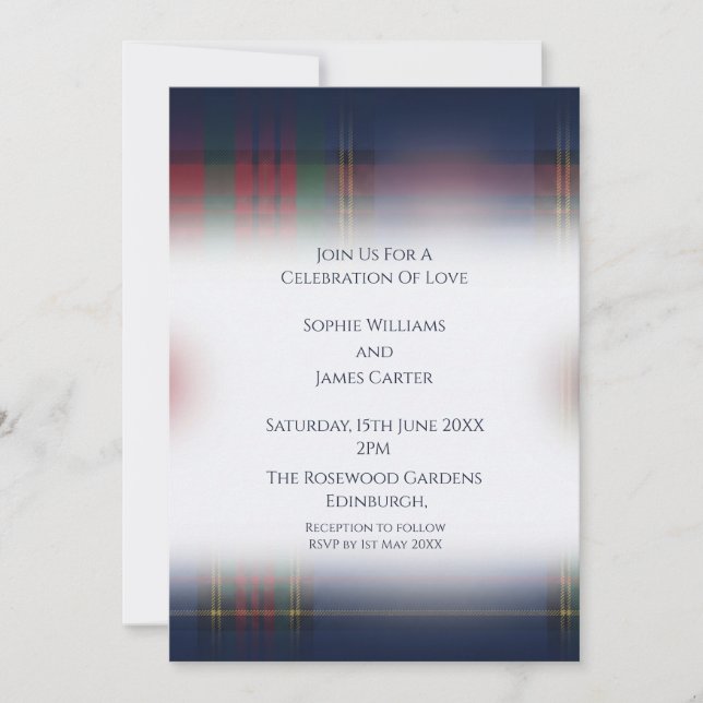 Faire-part de mariage Tartan Navy (Devant)