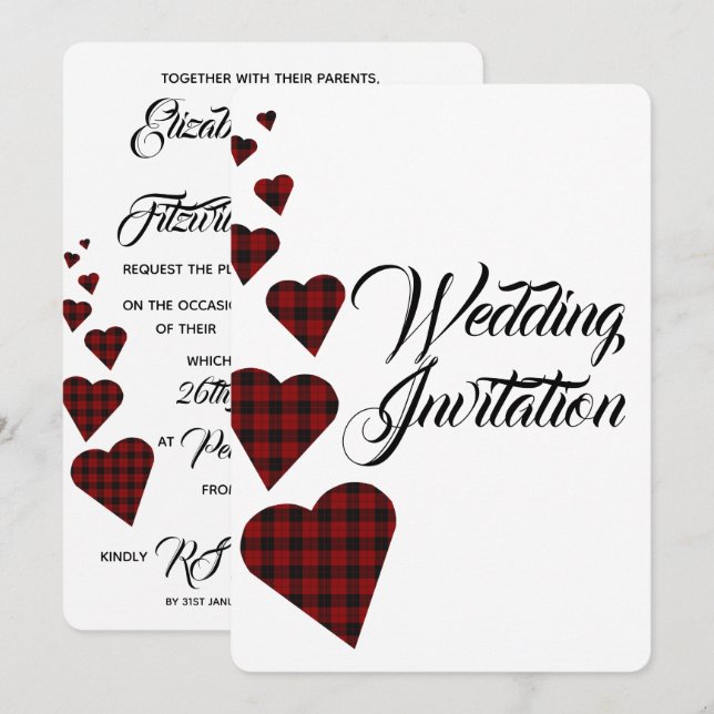 Faire-part de mariage Tartan rouge (Devant / Derrière)