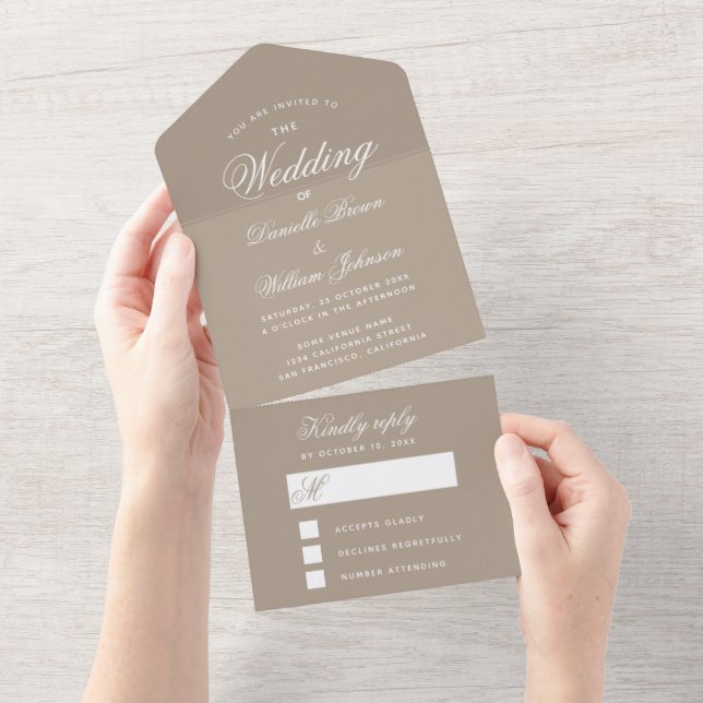 Faire-part de mariage Taupe simple et carte-répons (Déchirure)