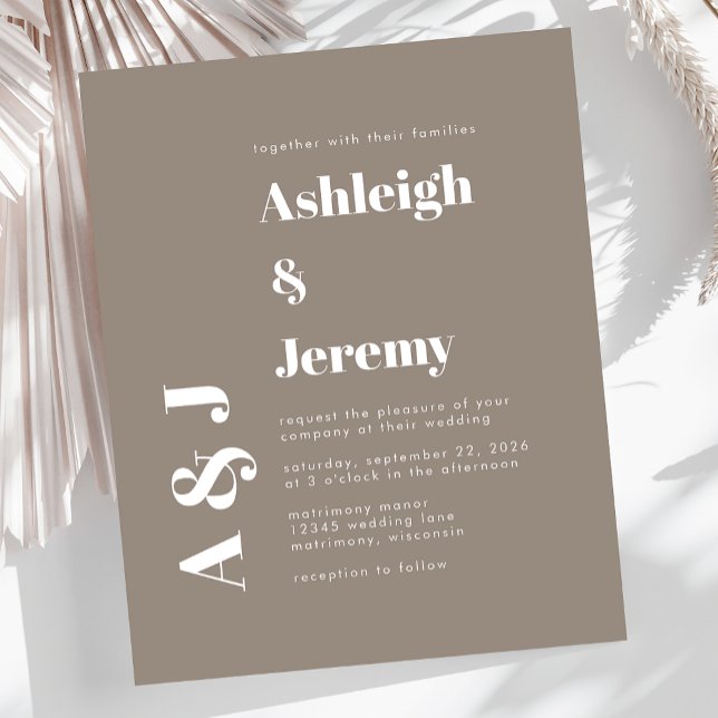 Faire-part de mariage taupe typographie gras budge (Créateur téléchargé)