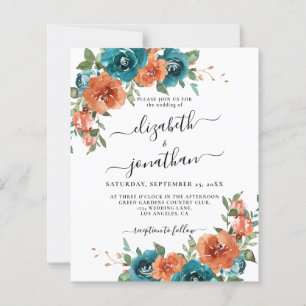 Faire-part de mariage Teal Burnt Orange Budget Rus