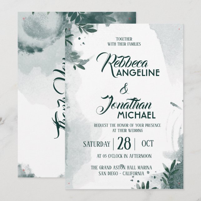 Faire-Part de Mariage Tendance Géométrique Verdure (Devant / Derrière)