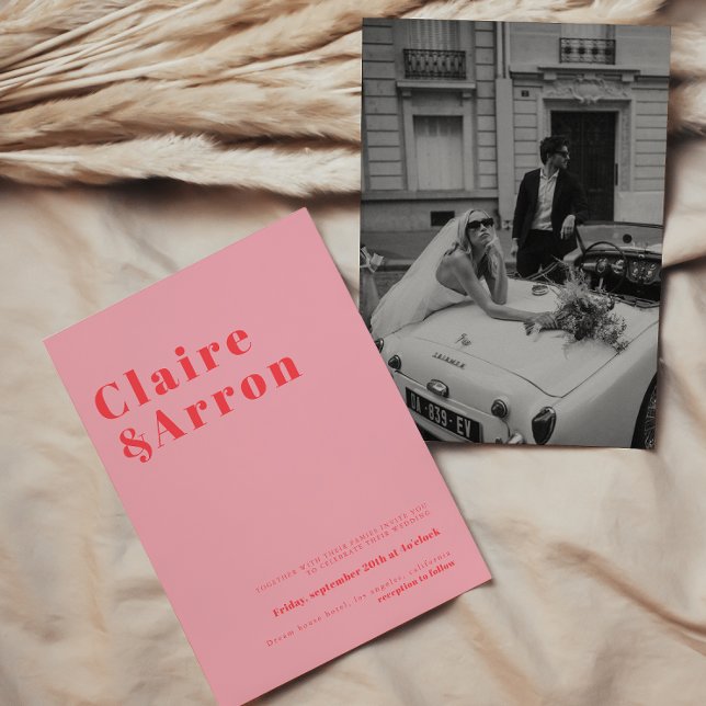 Faire-part de mariage tendance rose rouge (Créateur téléchargé)