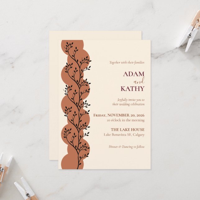 Faire-part de mariage Terracotta Botanical Circle (Devant/Arrière en situation)