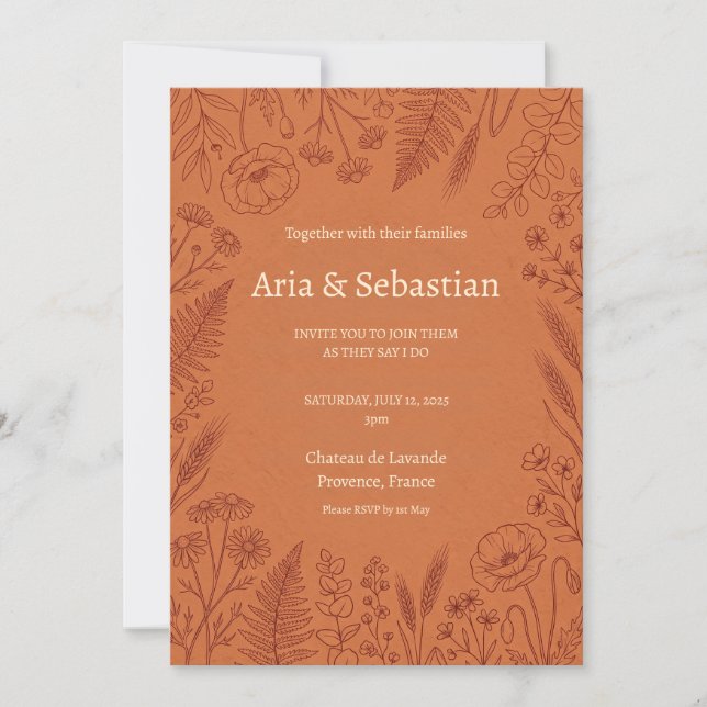 Faire-part de mariage Terracotta Paisley (Devant)