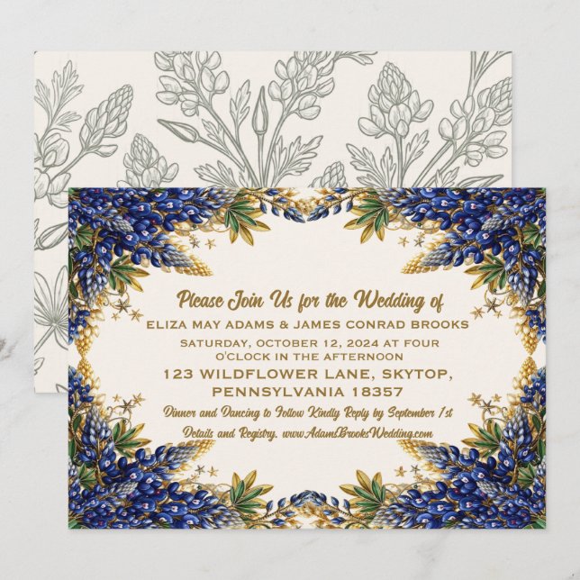 Faire-part de mariage Texas Bluebonnet (Devant / Derrière)