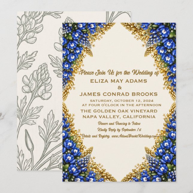 Faire-part de mariage Texas Bluebonnet (Devant / Derrière)