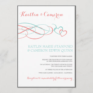Faire-part de mariage (Tiffany, corail et gris) bi