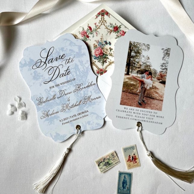 Faire-part de mariage Toile Bleue Vintage  (Créateur téléchargé)