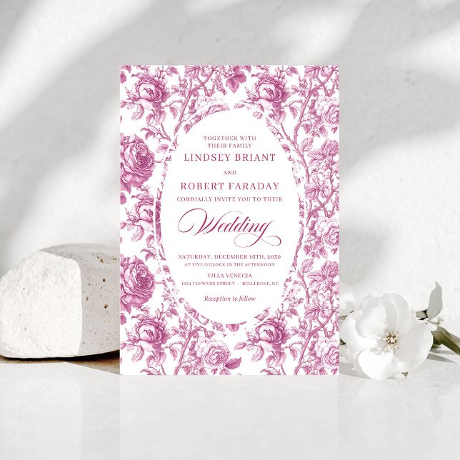Faire-part de mariage Toile de roses rose poudré é (Stylish Dusty Rose Toile Roses Wedding Invitation Card

)