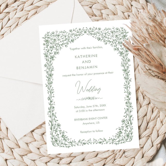 Faire-part de mariage toile vert sauge (Créateur téléchargé)