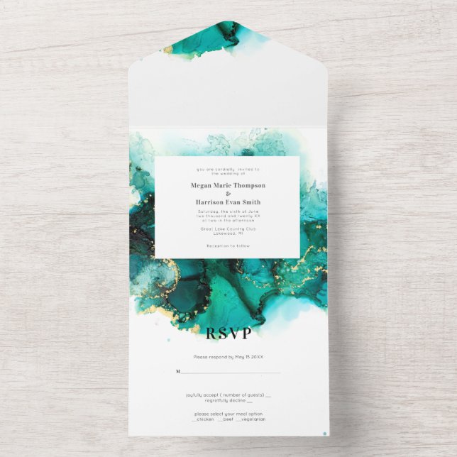 Faire-part de mariage ton bijou émeraude (À l'intérieur)
