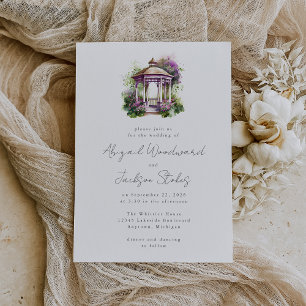 Faire-part de mariage tonnelle à fleurs violettes 