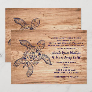 Faire-part de mariage Tortue Hawaïenne et Bois Cla