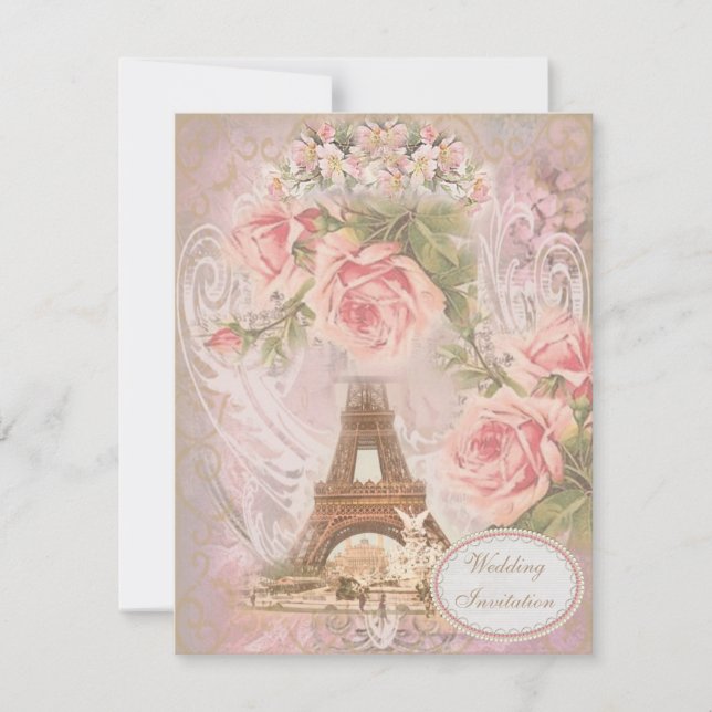 Faire-part de mariage Tour Eiffel Chic Shabby (Devant)