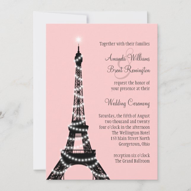 Faire-part de mariage tour Eiffel Twinkles (rose) (Devant)