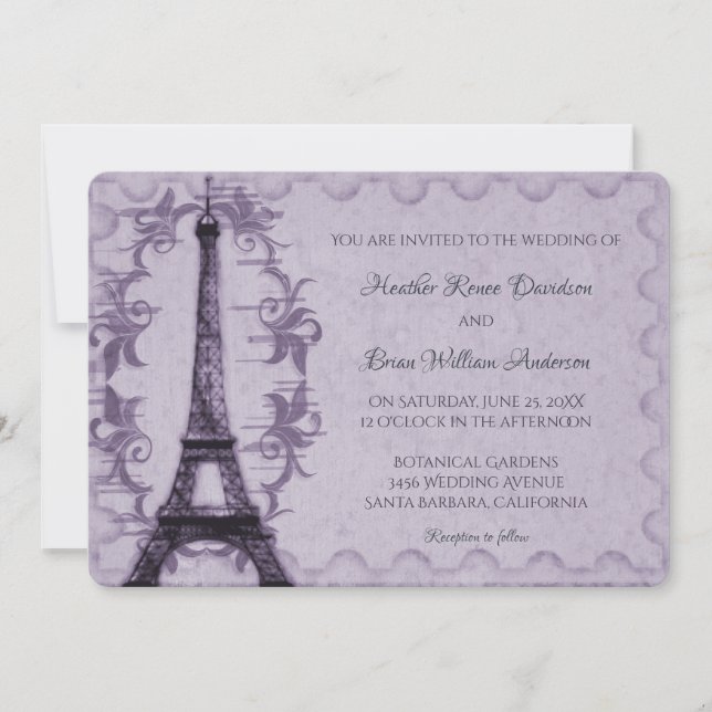 Faire-part de mariage Tour Eiffel violet (Devant)