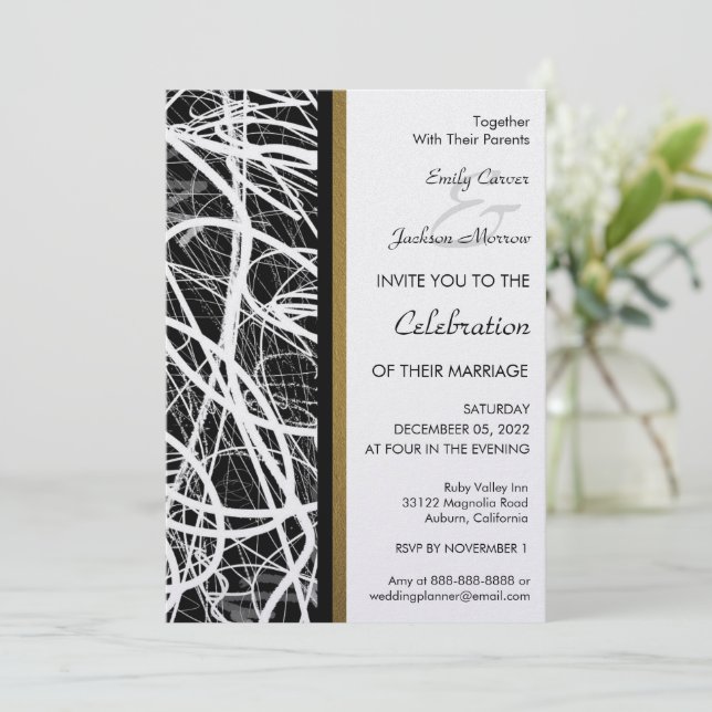 Faire-Part de Mariage Tourbillon Blanc Moderne (Debout devant)
