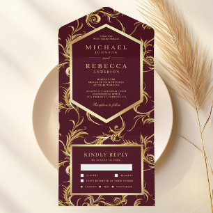 Faire-part de mariage tourbillon feuille d'or de B