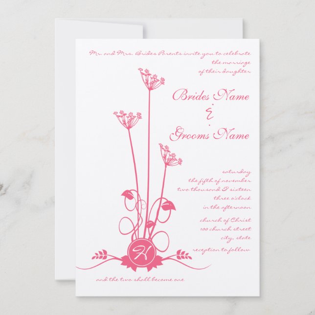 Faire-part de mariage Tourbillon Fleur Sauvage Ros (Devant)