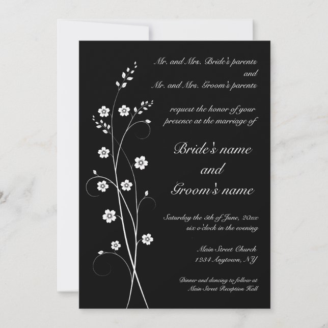 Faire-part de mariage tourbillonnant de fleurs (Devant)