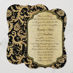 Faire-part de mariage Tourbillons de Damas or et n