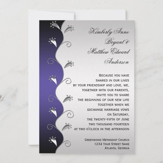 Faire-part de mariage tourbillons violet foncé et  (Devant)