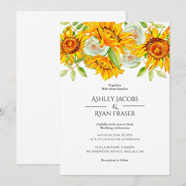 Faire-part de mariage tournesol (Devant / Derrière)