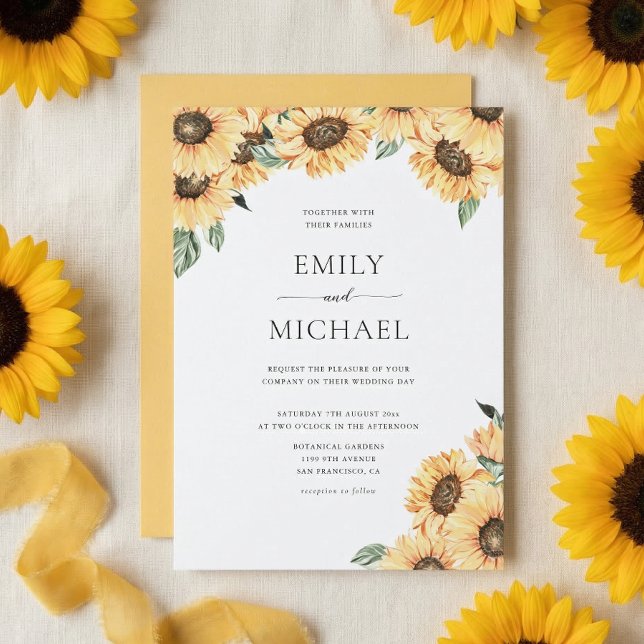 Faire-part de mariage tournesol aquarelle rustique (Créateur téléchargé)