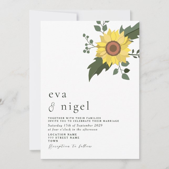 Faire-part de mariage tournesol moderne minimalist (Devant)