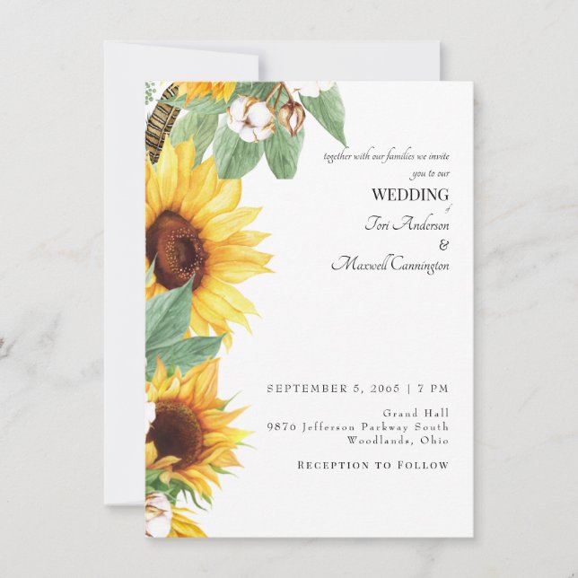 Faire-part de mariage Tournesol Moderne Sans Paren (Devant)