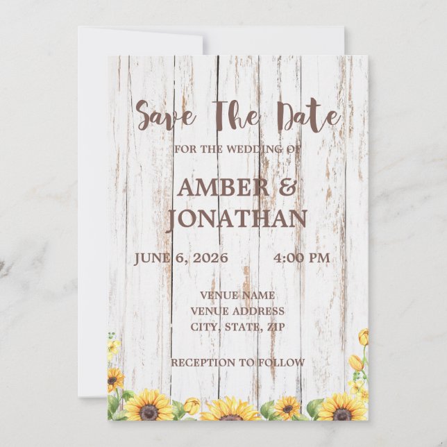 Faire-part de mariage Tournesol Rustique  (Devant)