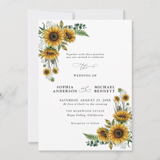 Faire-part de mariage Tournesol Rustique (Devant)