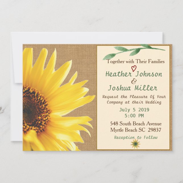 Faire-part de mariage Tournesol tendance (Devant)