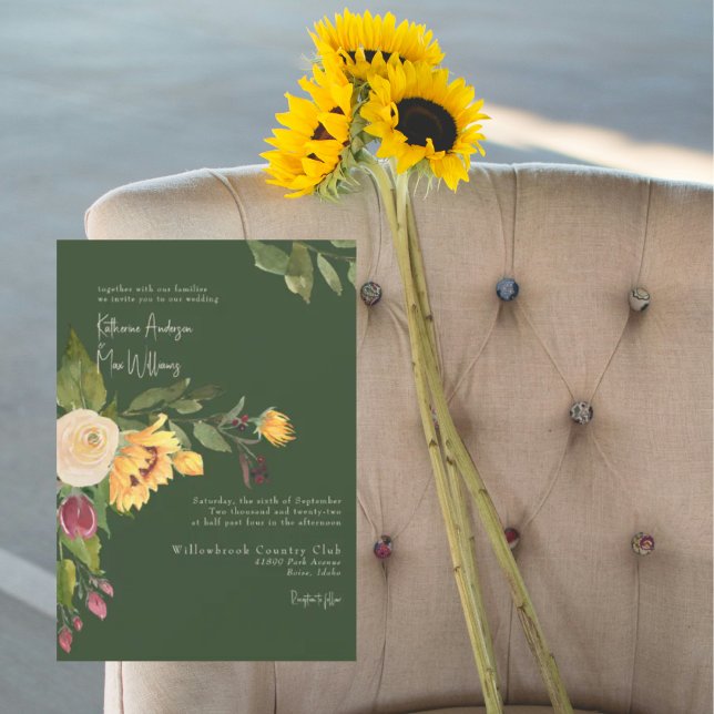 Faire-part de mariage Tournesol Vert Forêt Sans Pa (Créateur téléchargé)