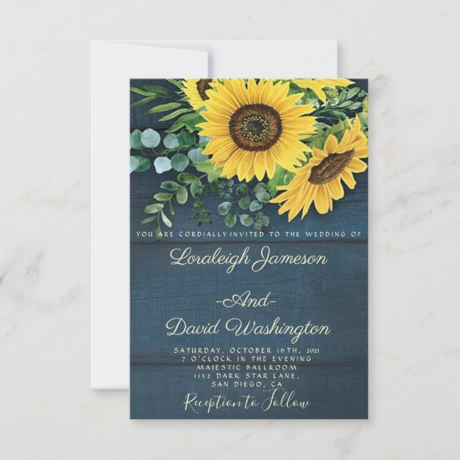 Faire-part de mariage tournesols de campagne (Devant)