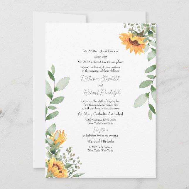 Faire-part de mariage tournesols formels avec les  (Devant)