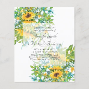 Faire-part de mariage tournesols jaune bleu floral