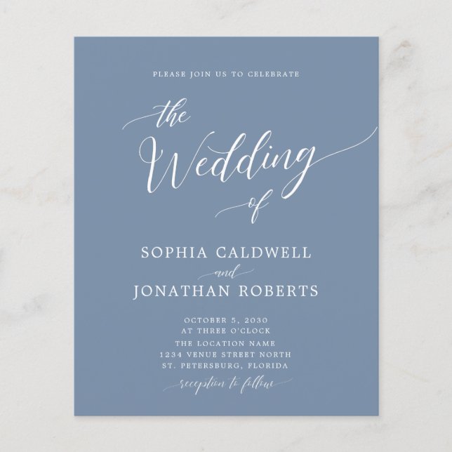 Faire-Part de Mariage Tout Compris Bleu Poussiéreu (Devant)