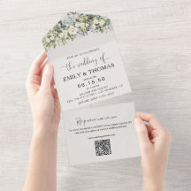 Faire-part de mariage tout-en-un à fleurs blanches
