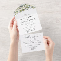 Faire-part de mariage tout-en-un à fleurs blanches