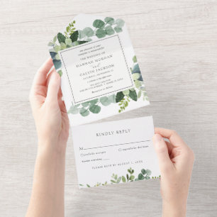 Faire-part de mariage tout-en-un à la verdure d'eu