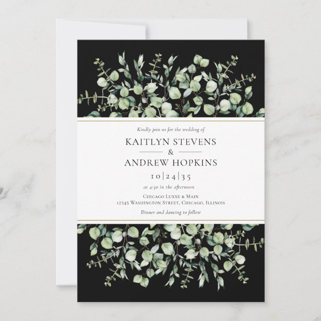 Faire-part de mariage tout-en-un à l'eucalyptus no (Devant)