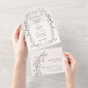 Faire-part de mariage tout-en-un à motif floral él