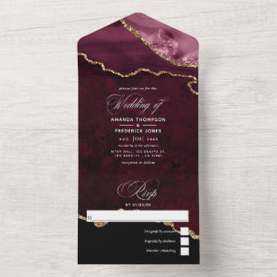 Faire-part de mariage tout-en-un agate bordeaux et