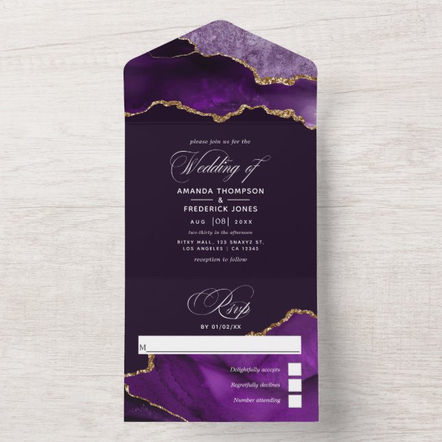Faire-part de mariage tout-en-un Agate Violet et O (À l'intérieur)