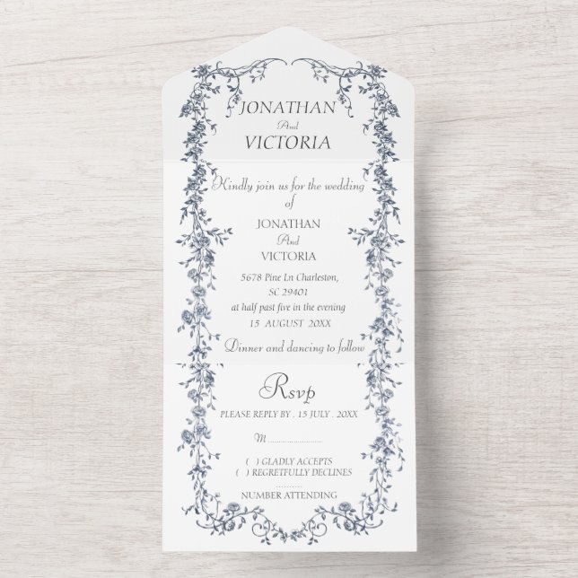 Faire-part de mariage tout-en-un avec fleurs en bl (À l'intérieur)