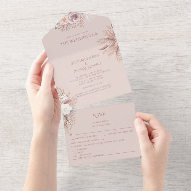 Faire-part de mariage tout-en-un avec herbe de Pam (Déchirure)